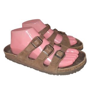 BIRKENSTOCK FLORIDA 9L 7M Brown Distressed Leather Triple Buckle Summer Sandals